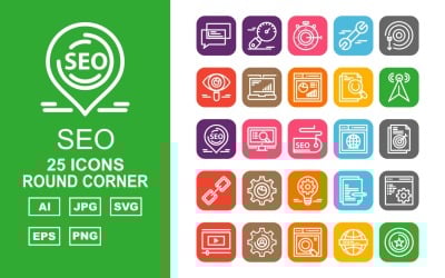 25 Premium SEO III Round Corner Pack Icon Set