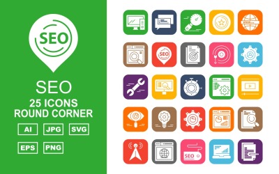 25 Premium SEO III Round Corner Pack Icon-Set