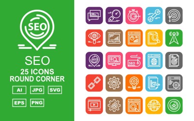 25 Premium SEO III Yuvarlak Köşe Paketi Simge Seti