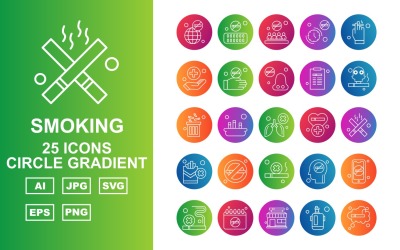 25 Premium Smoking Circle Gradient Icon Set