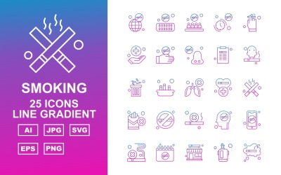 25 Premium Smoking Line Gradient Pack Icon Set