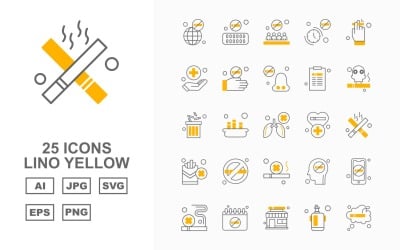 25 Premium Smoking Lino Yellow Pack Icon Set