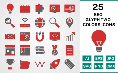 25 Seo Glyph Two Colors Icon Set