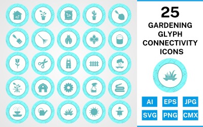 25 Set di icone di connettività glifo da giardinaggio