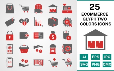25 set di icone di due colori glifo e-commerce
