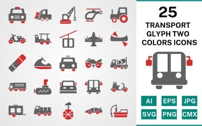 25 Transport Glyph Two Colors Icon Set