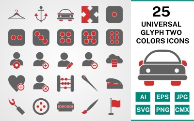 25 Universal Glyph Two Colors Icon Set