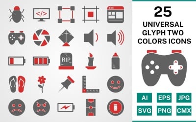 25 універсальний гліф два кольори набір іконок
