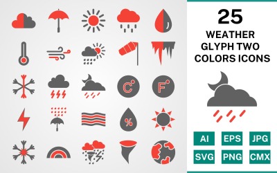 25 Weather Glyph Two Colors Icon Set