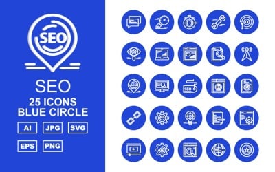 Набор иконок 25 Premium SEO III Blue Circle Pack