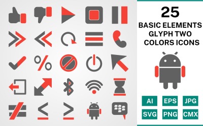 Sada ikon 25 základních prvků glyfovat dvě barvy