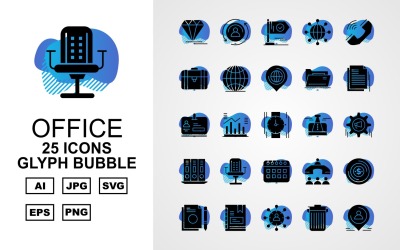 25 Conjunto de ícones do pacote de bolhas de glifo Premium Office III