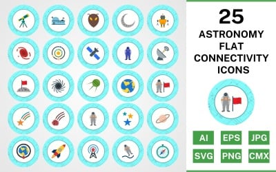 25 Astronomi Flat Connectivity Ikonuppsättning