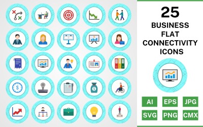 25 Business Flat Connectivity Ikonuppsättning