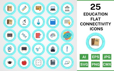 25 Conjunto de iconos de conectividad plana de educación