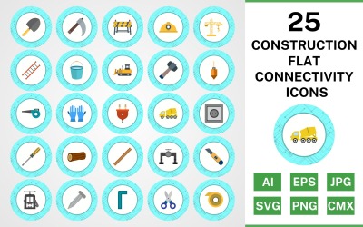 25 Construction Flat Connectivity Icon Set