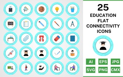 25 Education Flat Connectivity Icon Set