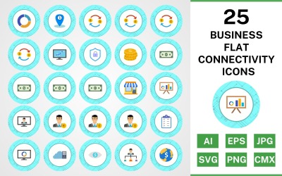 25 Ensemble d&amp;#39;icônes de connectivité plat affaires