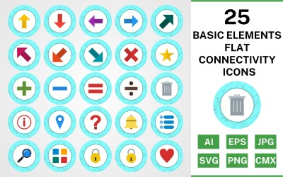 25 Grundelemente Flat Connectivity Icon Set