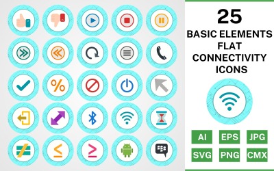 25 Grundelemente Flat Connectivity Icon Set