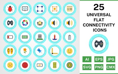 25 Набір піктограм універсальних плоских підключень