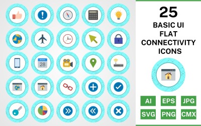 25 основних призначених для користувача інтерфейсу плоских підключень набір іконок
