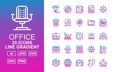 25 Premium Office III Line Gradient Pack Icon Set
