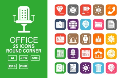 25 Premium Office III Yuvarlak Köşe Paketi İkon Seti