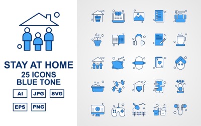 25 prémium otthon marad kék tónusú csomag ikon készlet