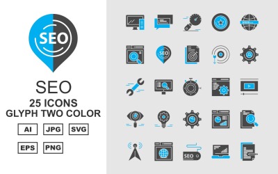 25 Premium SEO III Glyph İki Renkli Simge Seti