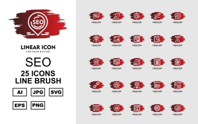 25 Premium SEO III Line Pinsel Pack Icon Set