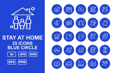 25 Premium Stay At Home Blue Circle Pack Ikonuppsättning