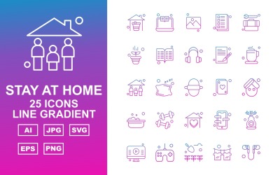 25 Premium Stay At Home Line Gradient Pack Icon Set