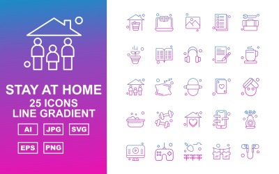 25 Premium Stay At Home Line Gradient Pack Ikonuppsättning