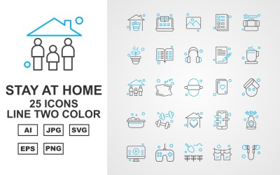25 Premium Stay At Home Line tvåfärgspaket Ikonuppsättning
