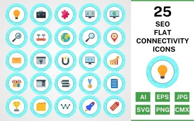 25 SEO platte connectiviteit Icon Set