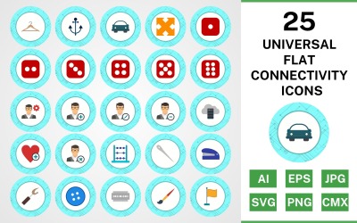 25 Universal Flat Connectivity Icon Set