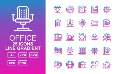 Набор иконок 25 Premium Office III Line Gradient Pack
