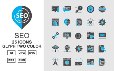 Набор иконок 25 Premium SEO III Glyph Two Color Pack Icon Set