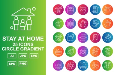 25 Premium Stay At Home Circle Farbverlaufspaket-Symbolsatz