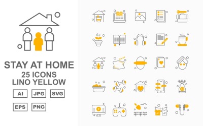 Sada ikon 25 Premium Stay At Home Lino Yellow Pack