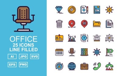 Zestaw ikon 25 Premium Office III Line Filled Pack