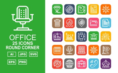 Zestaw ikon 25 Premium Office III Round Corner Pack