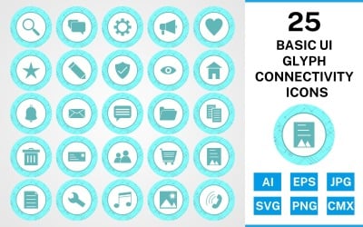 25 Basic ui Glyph Connectivity Icon Set