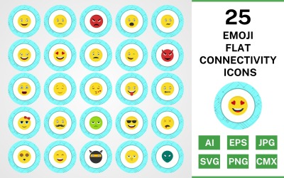 25 Ikonuppsättning för emoji-platt anslutning