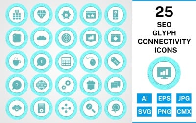 25 Ikonuppsättning för Seo Glyph-anslutning