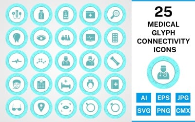 25 Medical Glyph Connectivity Icon Set