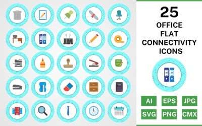 25 Office Flat Connectivity Icon Set