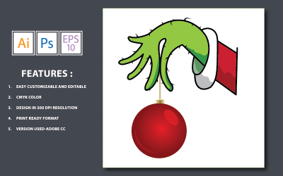 Colore Verde Grinch Mano Vector Logo Design - Illustrazione