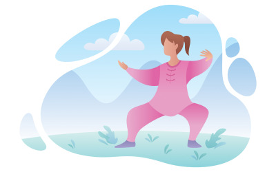 Ćwiczący Qigong - ilustracja